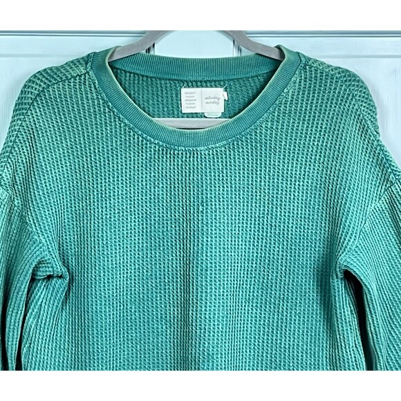 Saturday Sunday Aliana Waffle Knit Top Anthropologie Shirt Green Boho Sz XSP - Picture 2 of 9